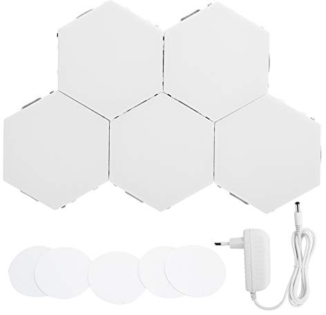 Brrnoo Applique Murale Hexagonale LED, Lumière Tactile Blanc, Moderne, 5 Pièces, Montage Mural, Pour Salon de Coiffure, Chambre, Bureau, Blanc