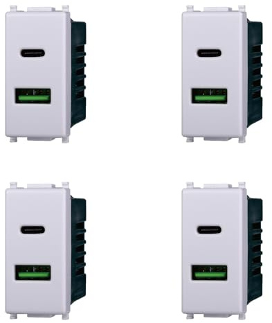 IXTRIMA Doppel-Ladegerät, Typ-A und Typ-C, 5 V 2,1 A, Weiß, Set 1 Stück und 4 Stück (USB-C/USB-A, 4)