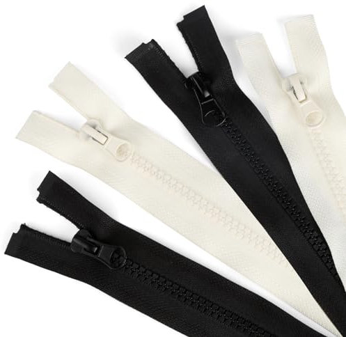 Reißverschluss Teilbar #5 Kunststoff, 4 Stück Reissverschluss 70cm, Zipper Reissverschlüsse Teilbar für Jacken, Daunenjacken, Sweatshirts (Schwarz, Weiß)