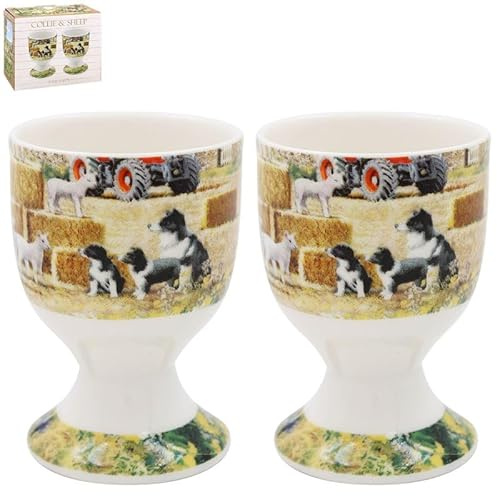 The Leonardo Collection Collie & Sheep by Macneil Studios Egg Cups | Ceramic Finish, Hand Painted , Decorative Tableware, Breakfast Essential, Stable Holder, Gift Ready