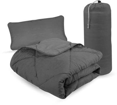 Bestlivings Reise Bettenset 2tlg - Anthrazit - (135x200cm / 40x80cm) Sommer-Bettdecke inkl Reisetasche ÖKO-Tex 100 - Wendedecke für Reisen, Urlaub, Camping, Festival