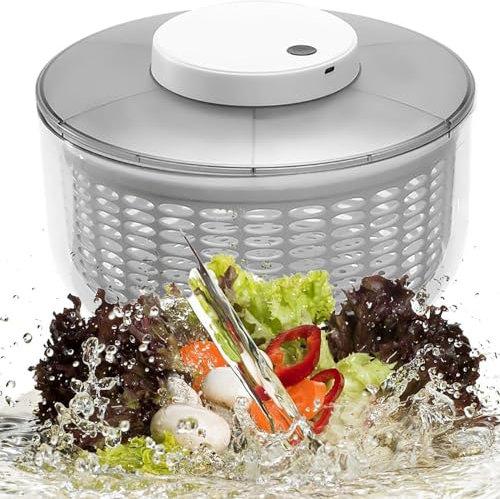 HYYKEJI Electric Salad Spinner, 6L Large Capacity Lettuce Spinner Dryer, USB Rechargeable, with Water Drain System,Easy to Use, for Salad Greens, Lettuce, Fruits