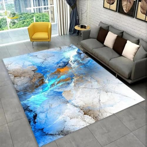 JGGXHM Bunter geometrischer Marmor-Teppich für Wohnzimmer, Sofa, Tisch, Teppiche, Flur, Balkon, Teppich, Bodenmatte, rutschfeste Fußmatte, 160 x 200 cm