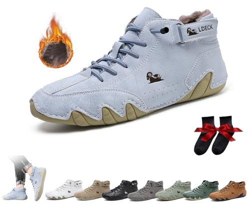 Italienska handgjorda höga stövlar Unisex Outdoor All-terräng Minimalistiska Beck-skor Lättviktsventilerande Halkfria Casual Barfotaskor for vandring Camping & kör Chukka-stövlar(Light blue Velvet,38