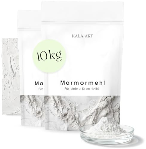 KALA ART Marmormehl Calciumcarbonat 10kg - Strahlend Weiß & Sehr Fein (30my) - Perfekt geeignet als Spachtelmasse für Acrylmalerei (Acrylbinder), Marmor Reparaturset & Modelliermasse