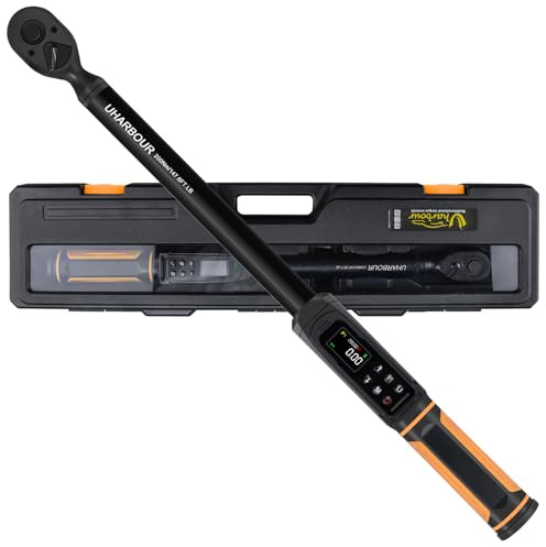 Uharbour Llave dinamométrica digital de 1/2, 2.2-147.5 pies, llave dinamométrica digital de 1/2 ± 2% de precisión con vibración, zumbador y alerta LED, adecuada para coche, motocicleta y bicicleta