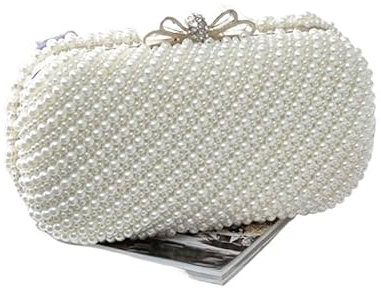 OZLCUA Perle Abendtaschen Süße Damen-Mädchen-Frauen-Perlen-Clutch-Tasche, Elegante Party-Abendtasche Elegant Abendtasche(White)