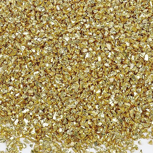 Anevous 100g Crushed Glass Chips, 1-2mm Unregelmäßiges Glitzer Glassplitter, Glitterglas Kies, Glasperlen zum Basteln für Nail Art Crafts DIY Vase Epoxidharz Schmuck Making Heimdekoration,Gold A