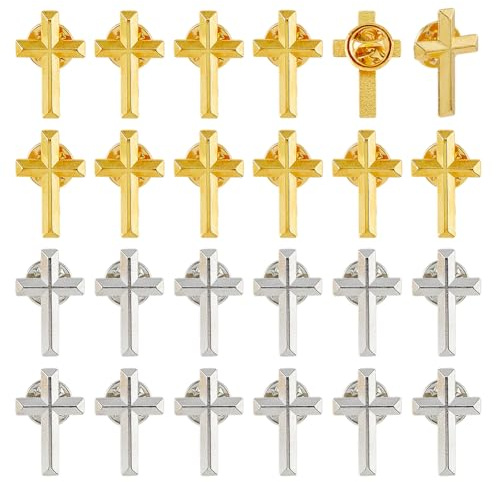 SUPERFINDINGS 24 Stück Metallkreuze Reversnadeln Gold Und Silber Sakramental Brosche Set Mit Sicherheitsverschlüssen Für Anzüge Uniform Hüte Kirchengeschenke Für Die Kommunionsfeier