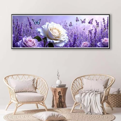 5D Diamond Painting Flor Pintura Diamante para Adultos, Mariposa Diamond Painting Kit Completo, DIY Redondo Cristal Puzzle Diamantes Painting para Decoración de Pared del Hogar 80 x 240 cm P-388