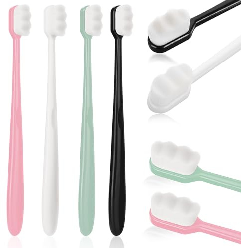 ElevateTech Mjuka tandborstar för vuxna, nano-tandborste, mikro-nano-tandborstar, handtandborste med 10 000 ultramjuka aktiva kolborst, nanobborste för gravida kvinnor, set om 4