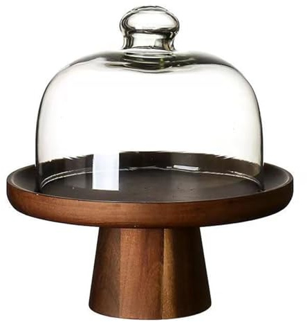 qudkdhs Alzatina per Dolci in Legno, Alzata per Torte con Cupola Multifunzione, Alzata per Torta con Coperchio per Cupcake Torte del tè del Pomeriggio Large