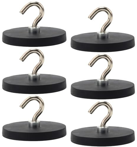 GBKDQQ Lot de 6 crochet magnétiques noirs de 43 mm - Crochets magnétiques caoutchoutés - Extra puissants - 10 kg - Pour portes en fer, réfrigérateurs