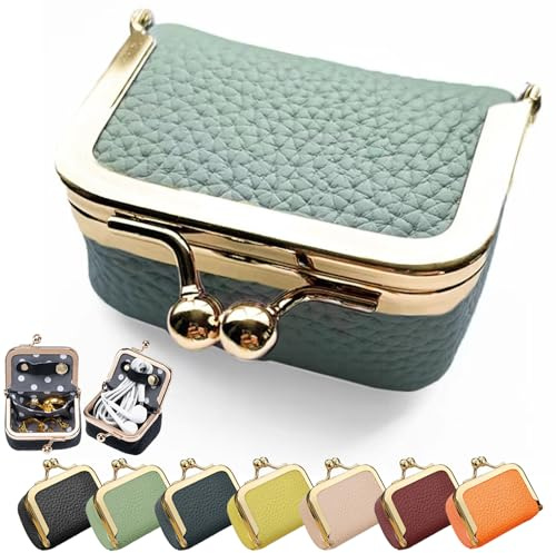 HNTKGME Mini SchmuckkäStchen Aus Echtem Leder, Tragbare Kleine Reise-Schmucketuis, Vintage-SchmuckböRse FüR Damen, SchmuckkäStchen Reise FüR Unterwegs FüR Ringe, Ohrringe, Halsketten (Green)