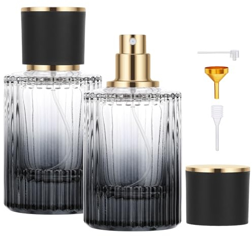 Segus Perfume Bottle Refillable Spray, 2 Pcs Perfume Atomiser 50ml, Glass Fragrance Atomiser, Leakproof and Portable, for Daily and Trips (Gradient Black)