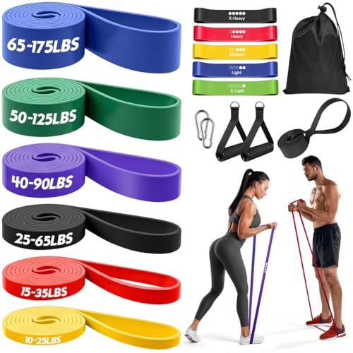 Resistance Bands Set, 6 Levels Pull Up Bands with Handles, Door Anchor, Storage Bag, Exercise Bands for Bodyweight Training, Powerlifting, Muscle Building, Home Gym Workout