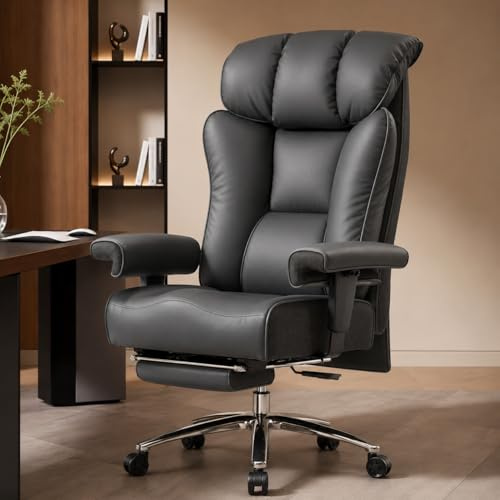 Efomao skrivbordsstol, ergonomisk kontorsstol med justerbart nackstöd och ländryggsstöd, datorstol med PU-läderrygg för hemmakontor eller gaming (3060EU-GREY2)