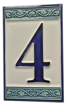 Numéro de maison peint à la main style grec italien 11 cm x 7 cm (numéro 4)