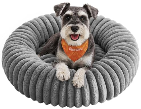 Feandrea Cuccia per Cani e Gatti di Taglia Grande, Diametro di 70 cm, Lettino per Animali Domestici, Cuscino Lavabile, Tappeto Soffice, Imbottitura Morbida, Grigio Tortora PGW303GD01