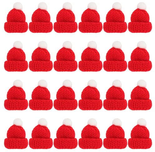 XIABYAYU Mini Weihnachtsmütze, 24 Stück Mini Strickmütze des Weihnachten, Nikolausmütze Klein, Kleine Weihnachtsmütze für Weihnachten Weinflasche, Puppenhaus, Weihnachtsfeiern