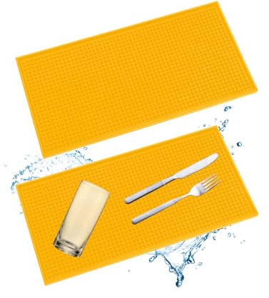 FUGLUS CiciIng 2 tappetini da bar 30 x 15 cm, in gomma, per scolapiatti, per caffè, troppopieno, ad asciugatura rapida, per bar, cucina, caffetteria, ristoranti, banconi (Giallo)
