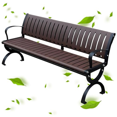 Banc De Jardin Exterieur En Bois, 120/150/180cm Banc De Balcon Avec Pieds En Métal Banquette De Parc 2 Places Résistant Aux Intempéries Banquette Pour Pergola Veranda Camping(Avec Dossier,180cm)