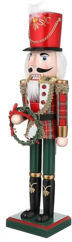 BCOATH Soldado Cascanueces de Madera Decoración Navideña Tradicional Pintado Mano con Colores Rojo y Verde para Ambientación Festiva