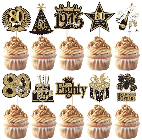 SYKYCTCY 40 Pack Happy 80th Birthday Cupcake Toppers Eighty Straight Outta 1946 Cupcake Picks Cheers to 80 Years Decorations for Happy 80th Birthday Party Cake Decorations Supplies