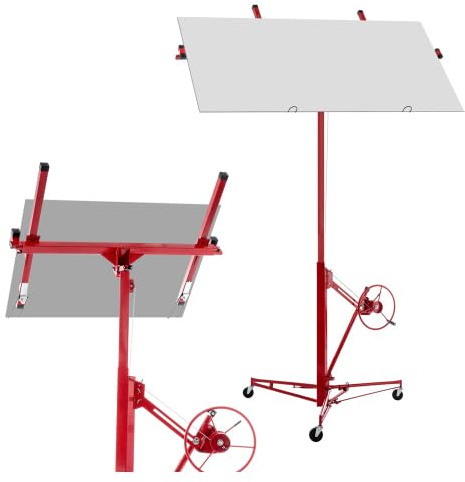 Plattenlift Plattenheber, Gipskarton-Heber für Trockenbaupletten und Decken: Max. 68 kg, Arbeitshöhe 140-350 cm, 60-Grad-Neigung, klappbar mit 3 Bremsrädern für einfachen