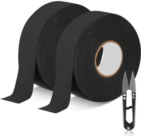 APXEL Cinta de Hockey, 2 Rollos 25mm*25m Cinta para Palo de Hockey, con Tijeras, Autoadhesivas Cinta para Raqueta de Hockey para Palos de Golf, Raquetas de BáDminton, Bates de BéIsbol (Negro)