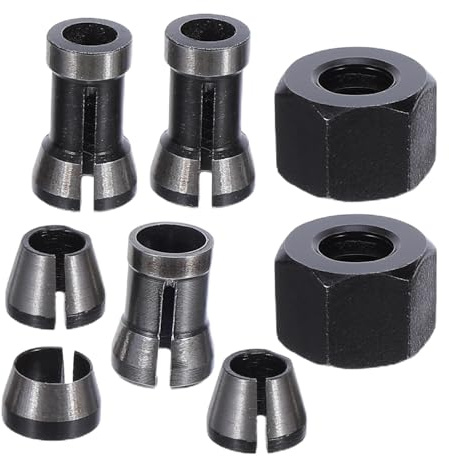 Ipetboom 8pcs Router Collet Chuck Adapter Set Carbon Steel High Precision Milling Machine Collet Kit with Nut for Engraving Woodworking Tool Accessories