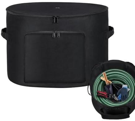 Hose Storage Pot - Water Hose Holder Pot for Patio, Weatherproof Tool Organizer Bucket with Drain Holes | Gardening Accessories for Backyard Patio Poolside Lawn Decorative Hideaway Container