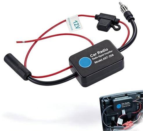JIXLOUR Antennenverstärker, Universeller 12V Auto FM Antennenverstärker mit 25dB Hoher Verstärkung & Geringem Rauschen, mit Kleber und Rotem Clip, für Autoradio Auto FM Radio Antenne