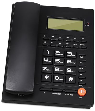 Kichvoe Téléphone Filaire Touches Larges en ABS et Fonction Appel en Affichage de L'appelant Couleur Noir pour Seniors pour Bureau et Usage Desktop
