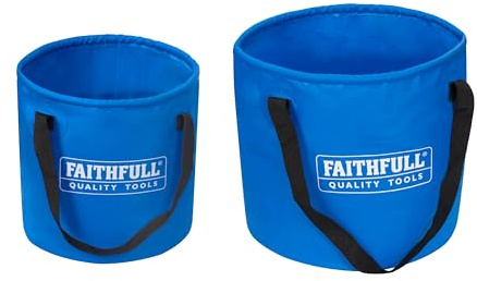 Faithfull Waterproof Collapsible Bucket Twin Pack – Lightweight PVC Containers with Sturdy Handles & Compact Fold-Flat Design for Cleaning, Draining, Camping & Plumbing Tasks – 12L & 20L Capacity