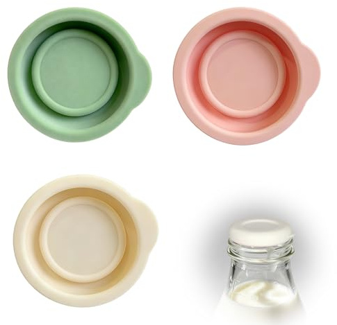 6 Pack Milk Bottle Tops for UK One Pint Glass Bottles - 33mm Reusable Silicone Lids for Stanpac & Libbey Bottles - 100% Leakproof & Airtight Replacement Caps, Food-Grade, Dishwasher Safe (Mixed Colour