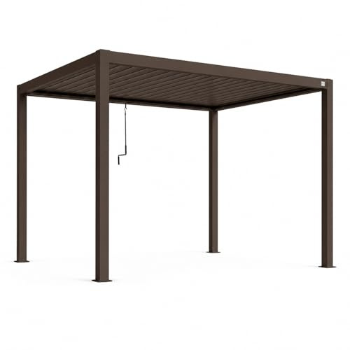 MEGAOFFERTE.IT Pergola Bioclimatica Gazebo Con Lamelle Orientabili Tetto Regolabile Sistema Di Scarico Acqua Integrato Resistente Ai Raggi UV Per Giardino Terrazza E Piscina 3x4 Metri Marrone Opaco
