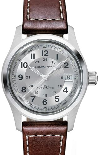Hamilton HerrenArmbanduhr Analog Automatik Leder H70455553 | Swiss Made, silbernes Zifferblatt, Analoguhr, wasserdicht bis 100 m, Saphirglas, 3-Zeiger-Uhrwerk, Rindslederband