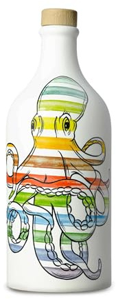 Frantoio Muraglia, Orcio in Ceramica Pop Art Polpo con Olio Extra Vergine d'Oliva 500ml, Essenza Fruttato Medio, Creato e Decorato a Mano dai Nostri Artigiani Pugliesi