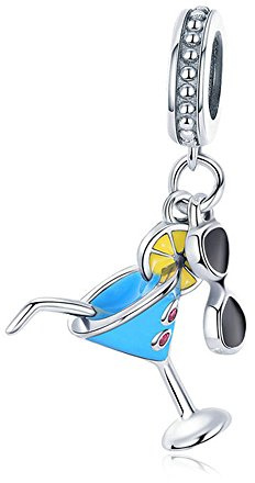 Pendentif en forme de verres à cocktail bleu 100 % argent sterling 925 en forme de verres à boisson froide pour bracelets et fabrication de bijoux