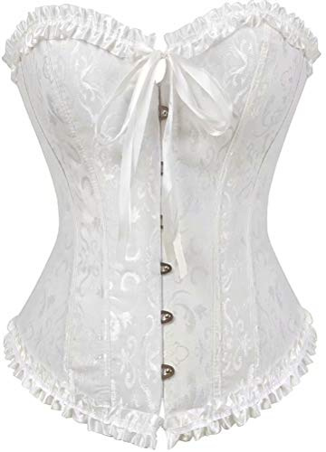 Josamogre Korsett Damen Top Corset Bustier Corsage Vollbrust Frauen Sexy Satin Vintage Weiß S