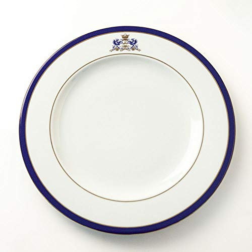 FranquiHOgar Lot de 6 grandes assiettes de présentation en porcelaine de 30 cm pour servir des classiques | Duisburg Blancs décorés d'or et une touche de bleu cobalt