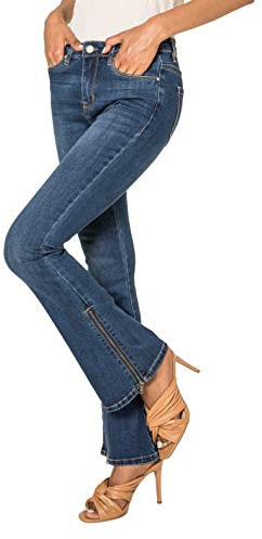 Nina Carter P151 Pantaloni jeans da donna, bootcut a svasatura, con zip, aspetto usato, svasati, XS