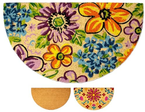 LUA VIKA Fußmatte Kokos halbrund - Blumen - 40x70 cm - Fussmatte Aussen und Innen - Fussmatten Haustür - Türmatte Außen - Fußmatten - Kokosmatte Fußmatte