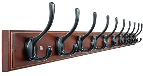 Dseap Garderobenleiste: 97cm lang robuste hakenleiste mit 10 haken, kleiderhaken wand, wandgarderobe, garderobenhaken für mäntel, handtüchern, hüten, kleidung, bambus,Braun