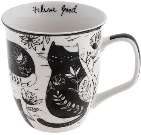 Karma Gifts 16 oz Black and White Boho Mug Cat - Cute Coffee and Tea Mug - Ceramic Coffee Mugs for Women and Men