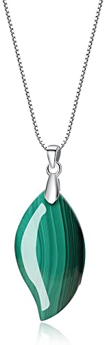 coai 925 sterling silver malakit löv hänge halsband, Sten, Malakit,