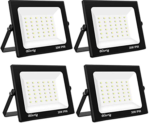 Blivrig 4PCS Foco LED Exterior 30W Blanco Cálido 3000K, 3000LM Focos de Luz Pared, Iluminación Lampara LED IP66 Impermeable, Proyector LED para Patio, Camino, Jardín de la Casa, Estadio