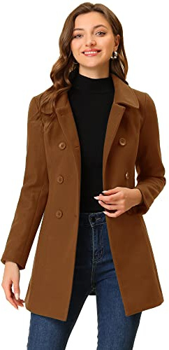 Allegra K Abrigo Largo De Invierno Con Cuello Peter Pan Y Doble Botonadura Para Mujer Marrón oscuro L