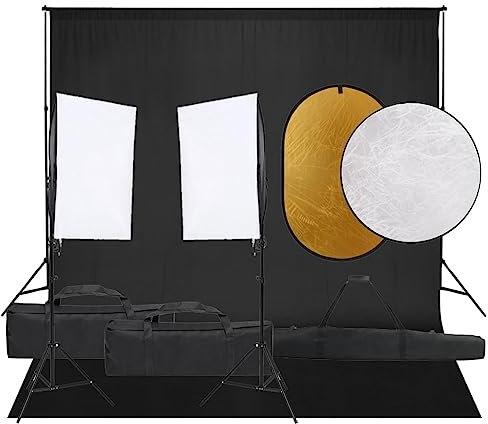 vidaXL Fotostudio-Set mit Beleuchtung, Hintergrund und Reflektor, Studio-Kit, Tageslicht-Lampe, Studio-Beleuchtung-Set, Studio-Licht, Fotografie-Licht